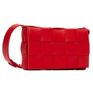 Stella Bianca Red Woven Italian Smooth Leather Purse Cassette Bag Crossbody